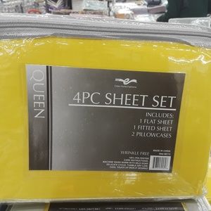 4pcs queen size sheet set yellow